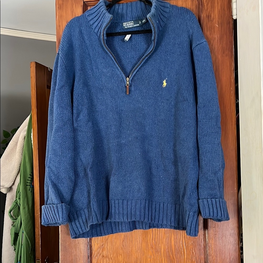 Polo by Ralph Lauren Blue Zip Up Sweater with Embroidered Logo